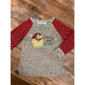 EUC EUC Southern Grace Christmas Holiday Santa Merry & Bright Shirt Size 4-5
